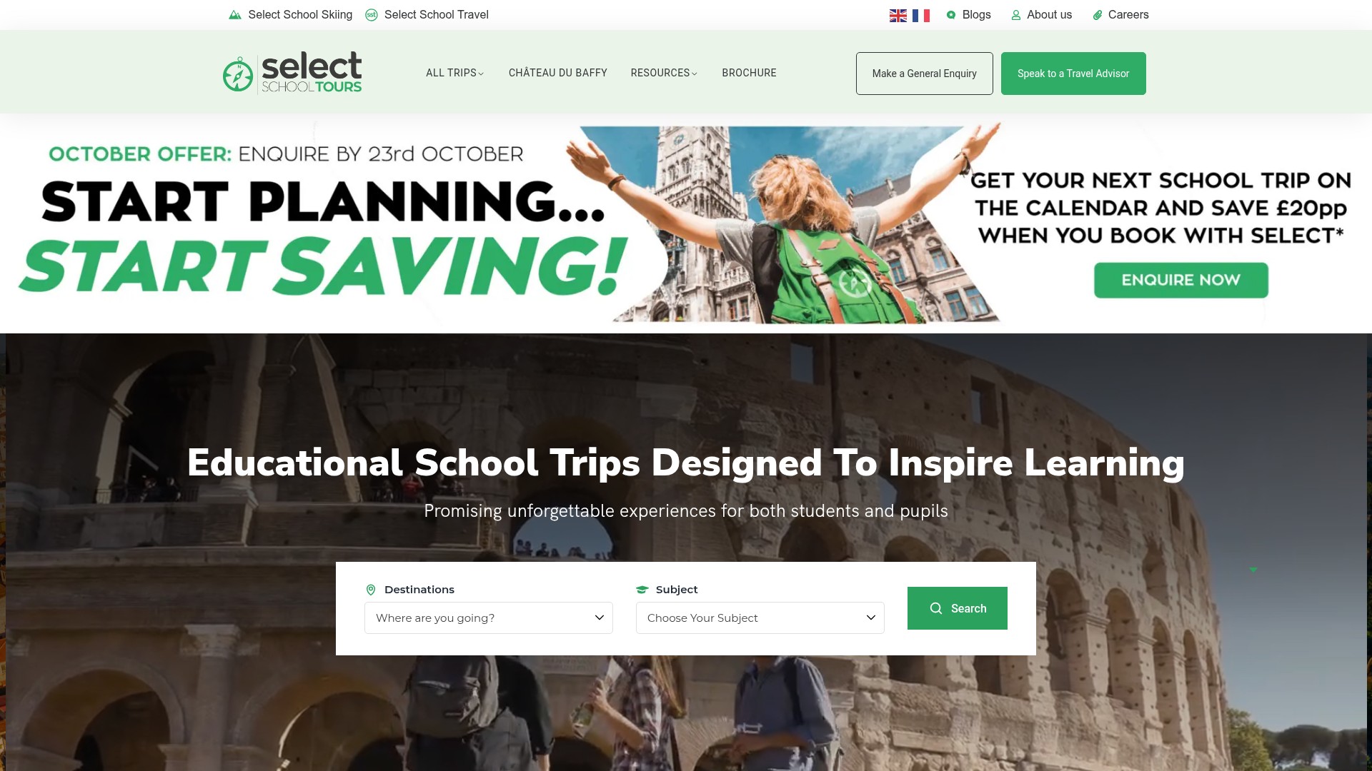 Select School Tours website